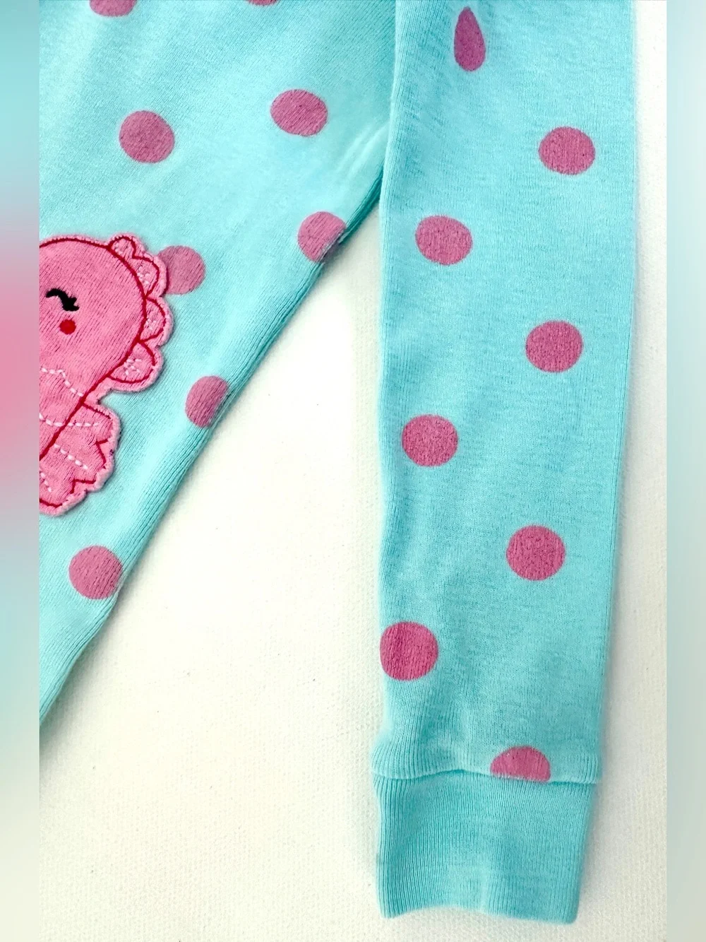 Carter's girl’s  Light Blue One-Piece with Pink Polka Dots, Seahorse.  Size 2T.
